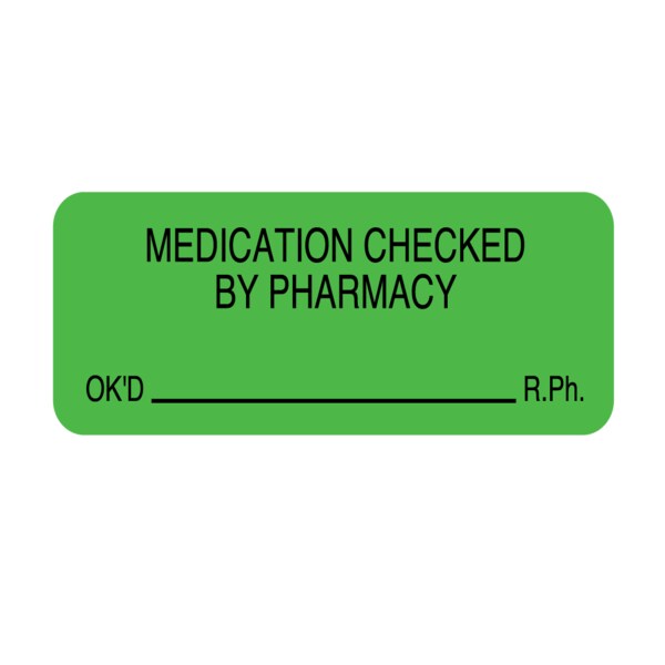 Label, Medication Checked 3/8" x 1-1/2" Flr Pink w/Black